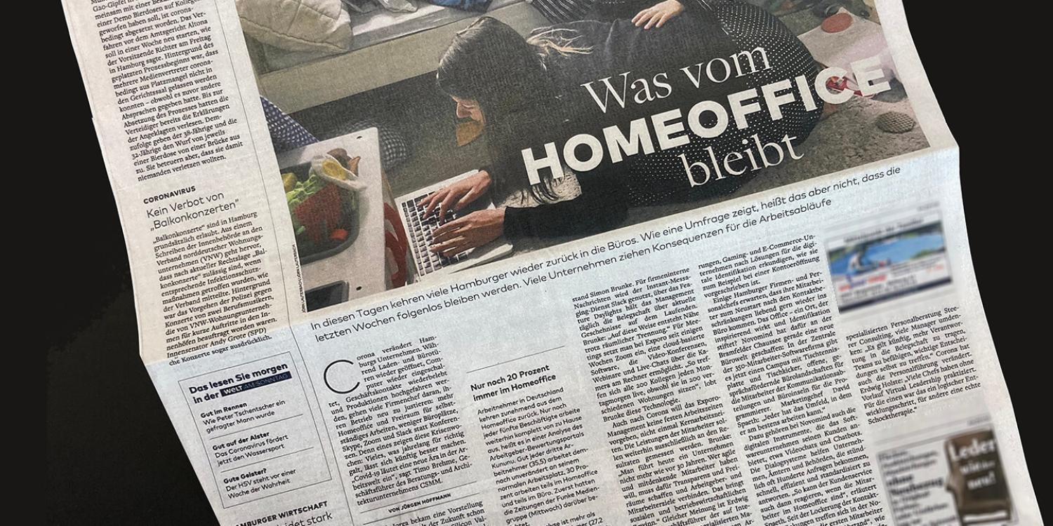 DIE WELT: Was vom Homeoffice bleibt – viele Hamburger wollen zurück ins Büro – laut CSMM läutet Covid-19 eine neue Ära in der Arbeitswelt ein